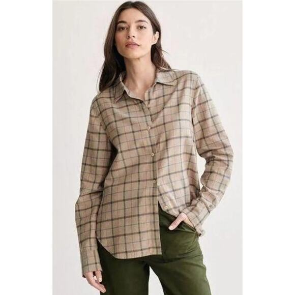 Jenni Kayne Lightweight Button Down Flannel in Taupe Plaid Size Medium - Picture 1 of 8